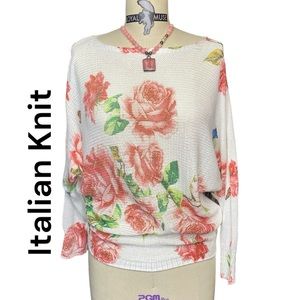 Collezioni Leonardo Made In Italy Floral Bat Sleeve Sweater Loose Knit Sz Small
